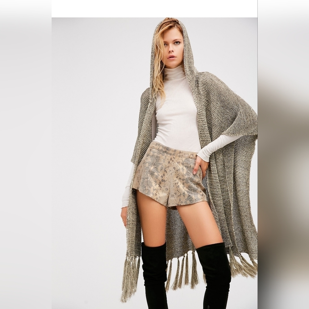 Free People Gray Hooded Poncho